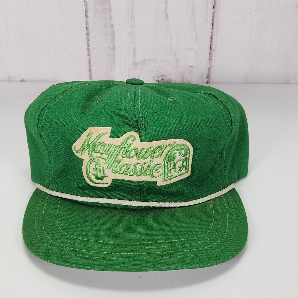 Vintage Mayflower Classic PGA Green Hat Cap Strap Back Town Talk Golf Mens